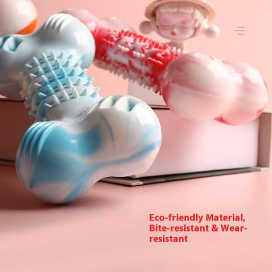 2-Pack Durable TPR Squeaky Dog Bone with Two-Tone Paw Print - Dental Health & Gum Massage Spiked Molar Toy(Yellow-White)