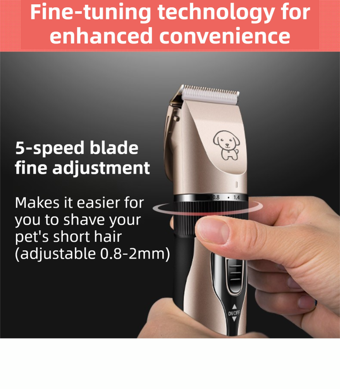 Black K5 Lightweight Pet Precision Grooming Clipper - USB Rechargable, Low Noise Dog & Cat Hair Trimmer with 5-Level Adjustable Titanium Ceramic Blade & 4*Guide Combs