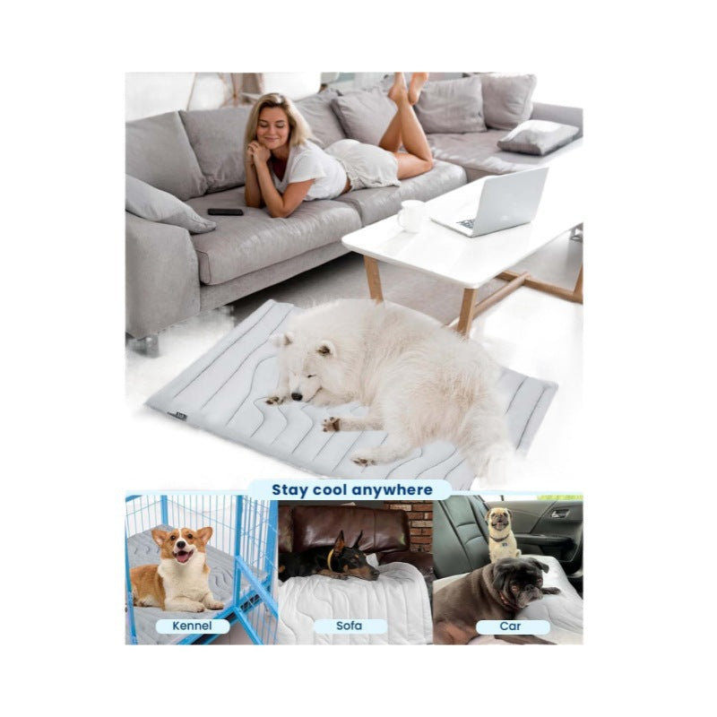 Pet Cooling Mat Self Cooling Pad for Dogs Cats Dual Sided Summer Sleeping Bed Grey Extra large (150x101cm)