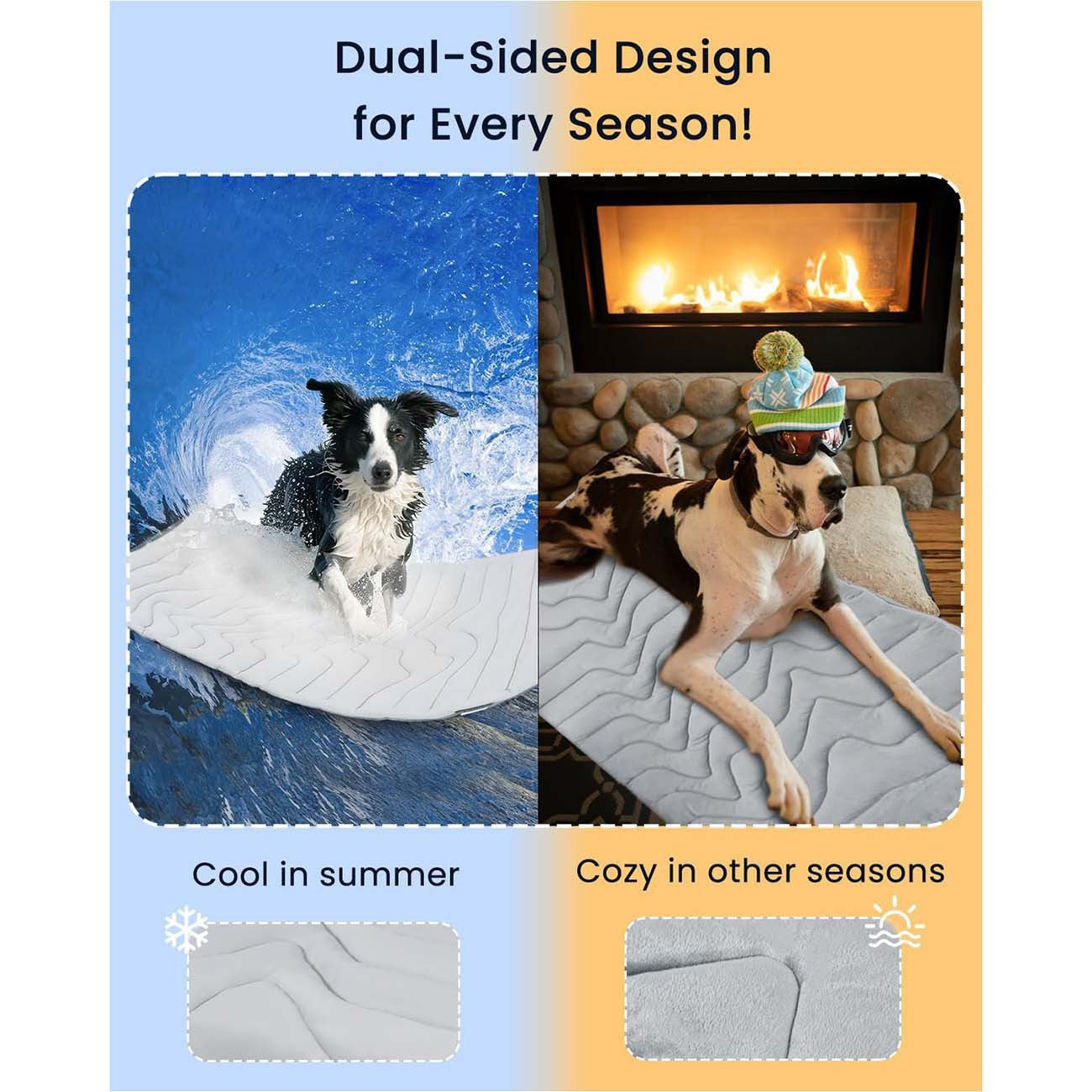 Pet Cooling Mat Self Cooling Pad for Dogs Cats Dual Sided Summer Sleeping Bed Blue Small (51x41cm)