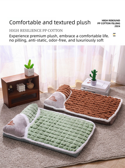 Thickened Pet Sofa Bed L Size 60x40cm Coffee Dog Mat with Integrated Pillow Soft Washable Sleeping Pad for Dogs and Cats All Season Comfort