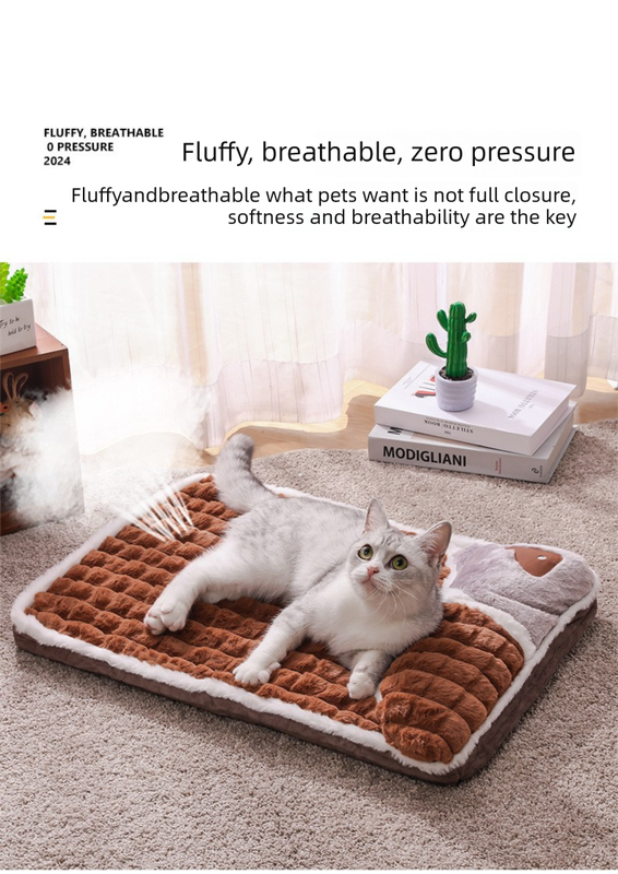 Thickened Pet Sofa Bed L Size 60x40cm Coffee Dog Mat with Integrated Pillow Soft Washable Sleeping Pad for Dogs and Cats All Season Comfort