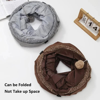 30X67CM Grey Durable Suede Foldable Cat Tunnel - Interactive Multi-Sensory Play Tube with Crinkle Paper & Plush Interior, plush ball and Steel Frame