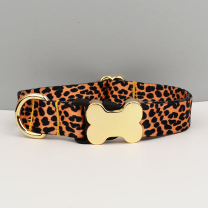S Leopard Print Boho Patterned Dog Collar with Gold Metal Bone Buckle Adjustable Tribal & Leopard Print Neck Strap for Puppies & Dogs