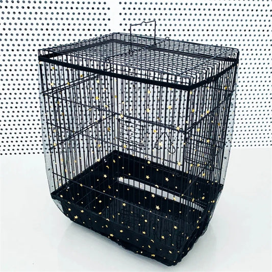 M Black Star【Height 20, Circumference 170】 Large Bird Cage Seed Catcher Net Cover - Adjustable Mesh Guard Splash-Proof Dust Cover for Indoor Outdoor Cages