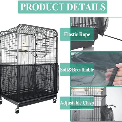 S White Star【Height 17, Circumference 110】 Large Bird Cage Seed Catcher Net Cover - Adjustable Mesh Guard Splash-Proof Dust Cover for Indoor Outdoor Cages
