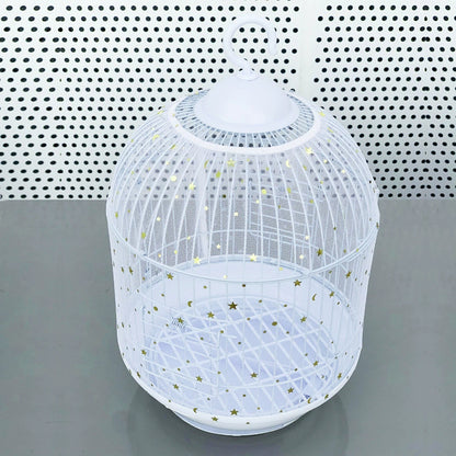 XXL White Star【Height 40, Circumference 220】 Large Bird Cage Seed Catcher Net Cover - Adjustable Mesh Guard Splash-Proof Dust Cover for Indoor Outdoor Cages
