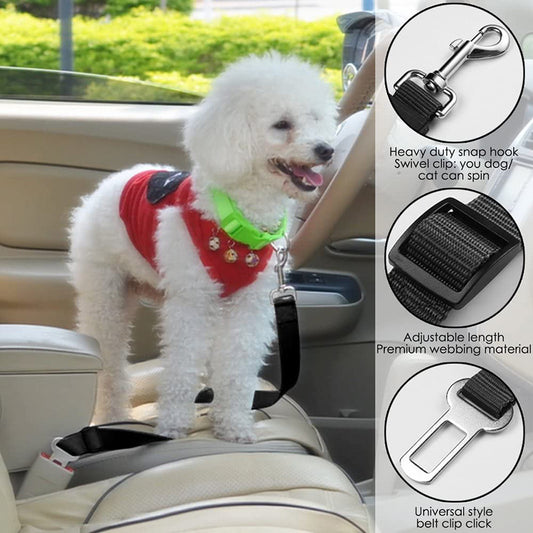 Purple 5PCS Universal Adjustable Pet Car Safety Seat Belt | Heavy Duty Retractable Harness Restraint | Anti-Jump Window Safety Clip