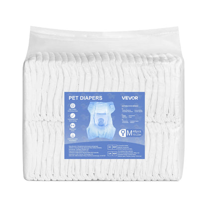 VEVOR Disposable Dog Diapers, Super Absorbent Female Dog Diapers, 360° Leak-Proof Female Doggy Pet Diaper with Wetness Indicator for Heat Period, Training, Incontinence - M, 96 Count (2 Packs of 48)