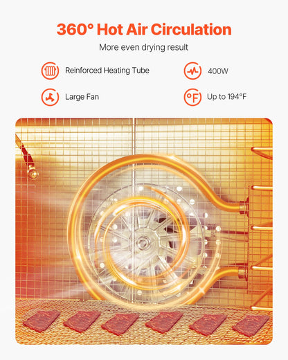VEVOR Food Dehydrator Machine, 8 Stainless Steel Trays, 400W Electric Food Dryer with Adjustable Temperature & 24-Hour Timer, Freeze Dryer for Jerky, Meat, Fruit, Vegetables, Herbs, Dog Treats