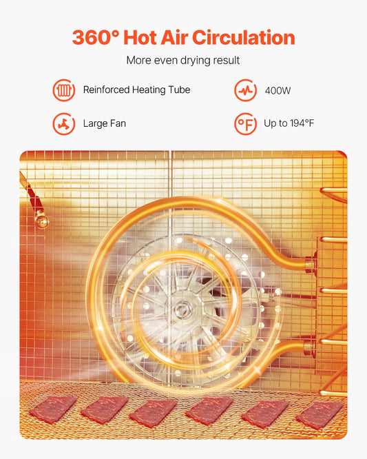 VEVOR Food Dehydrator Machine, 8 Stainless Steel Trays, 400W Electric Food Dryer with Adjustable Temperature & 24-Hour Timer, Freeze Dryer for Jerky, Meat, Fruit, Vegetables, Herbs, Dog Treats