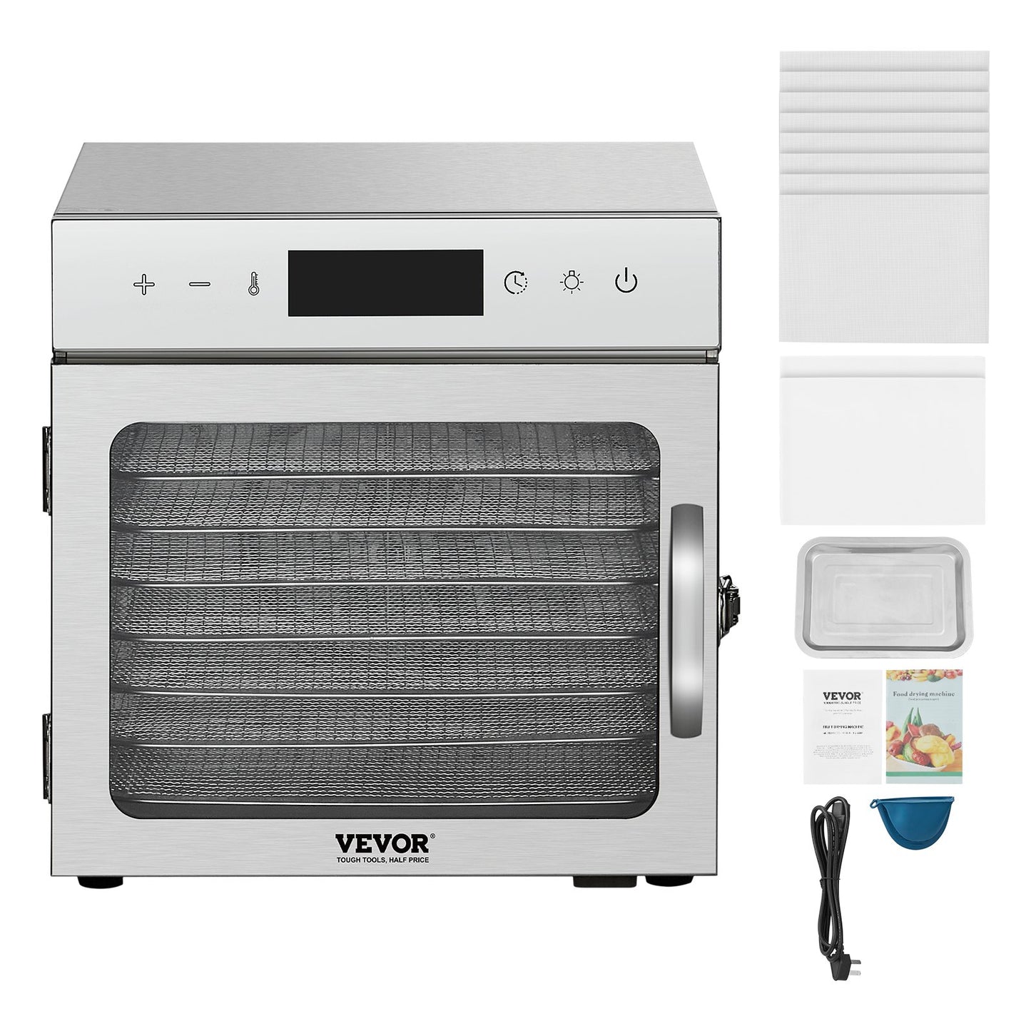 VEVOR Food Dehydrator Machine, 8 Stainless Steel Trays, 400W Electric Food Dryer with Adjustable Temperature & 24-Hour Timer, Freeze Dryer for Jerky, Meat, Fruit, Vegetables, Herbs, Dog Treats