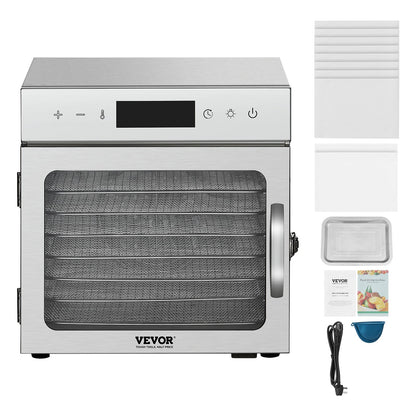 VEVOR Food Dehydrator Machine, 8 Stainless Steel Trays, 400W Electric Food Dryer with Adjustable Temperature & 24-Hour Timer, Freeze Dryer for Jerky, Meat, Fruit, Vegetables, Herbs, Dog Treats
