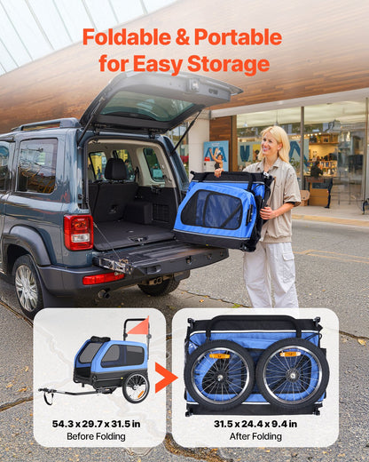 VEVOR Dog Bike Trailer, Supports up to 40 kg, 2-in-1 Pet Stroller Cart Bicycle Carrier for Small & Large Dogs, Easy Folding Frame with Quick Release Wheel, Universal Bicycle Coupler, Internal Leash