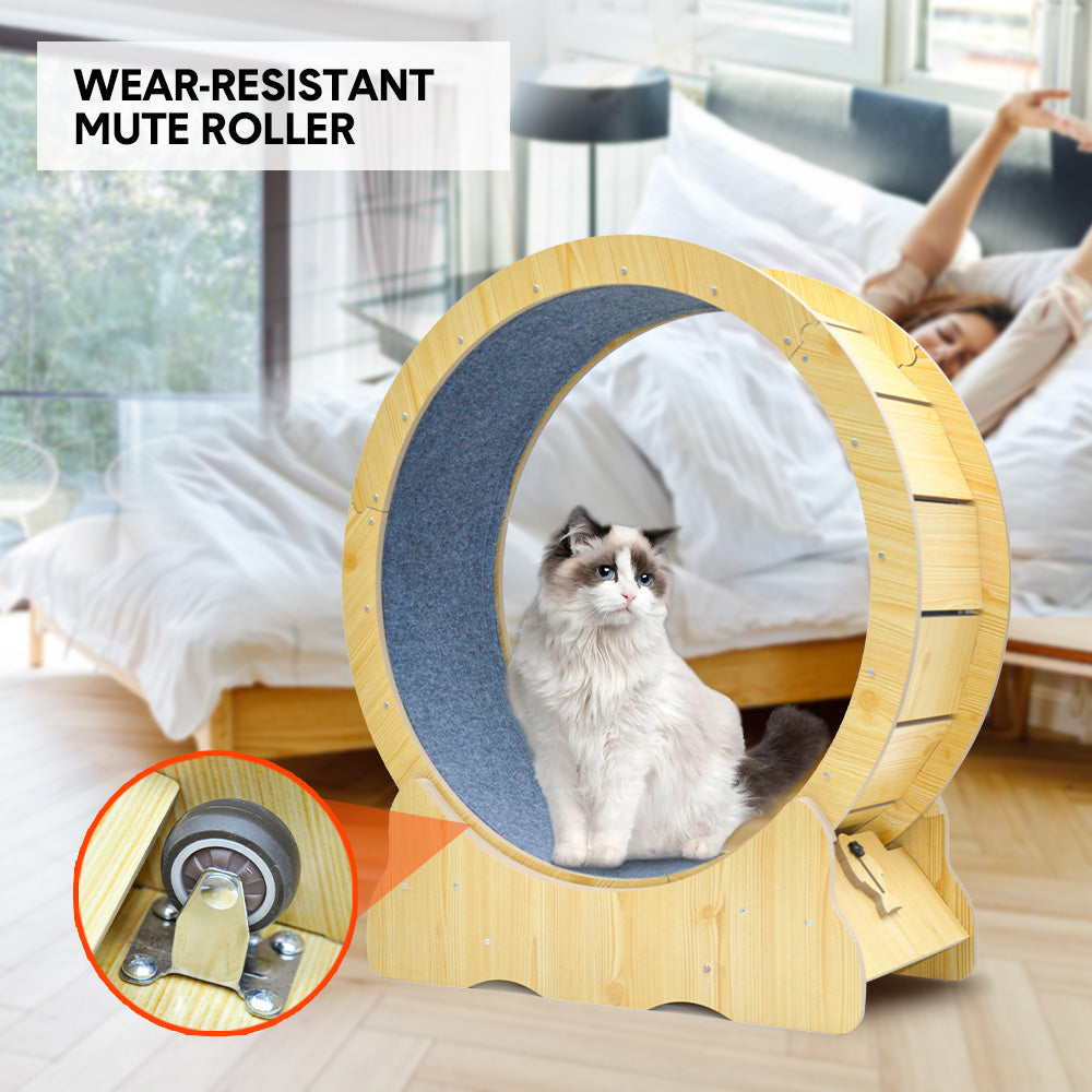 Cat Running Wheel Cat Running Wheel Ultra-Quiet Treadmill Exerciser Scratcher with Anti-Slip Carpet Detachable Runway and Safety Latch Cat Sport Runner Toy